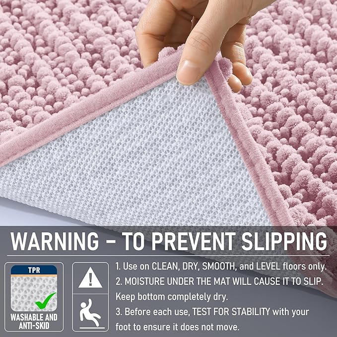 OLANLY Bathroom Rug Mat 24x16, Thick Soft and Absorbent Chenille Bath Mat, Non-Slip Rubber Backing, Machine Washable Quick Dry Bath Rugs for Tub Shower Floor, Home Decor Accessories, Dusty Rose