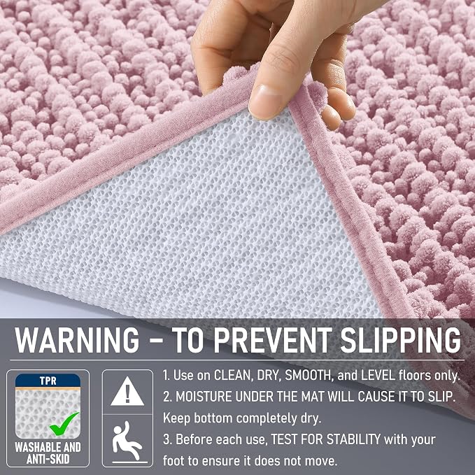 OLANLY Bathroom Rug Mat 40x32, Thick Soft and Absorbent Chenille Bath Mat, Non-Slip Rubber Backing, Machine Washable Quick Dry Bath Rugs for Tub Shower Floor, Home Decor Accessories, Dusty Rose