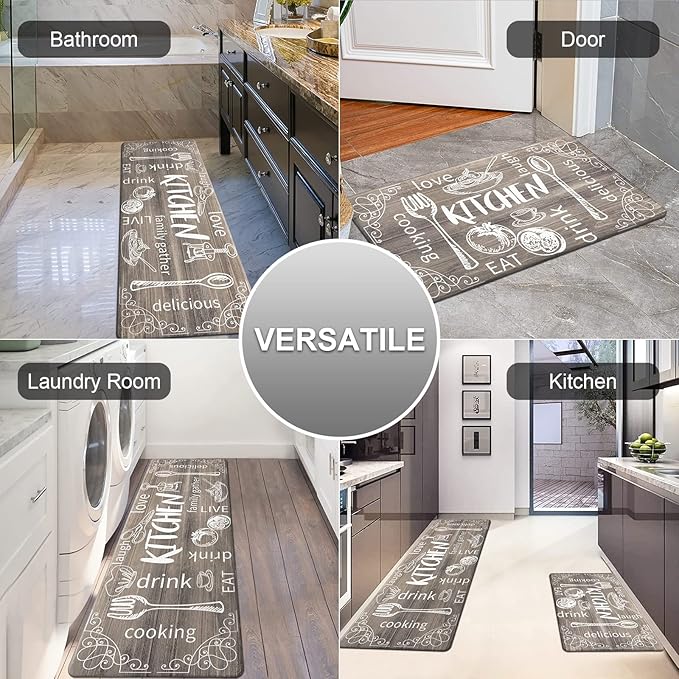 HEBE Kitchen Rugs Set of 2, Cushioned Anti Fatigue Kitchen Mats for Floor, Non Slip Waterproof Comfort Standing Desk Mat Carpet for Sink, Stove, Laundry Room
