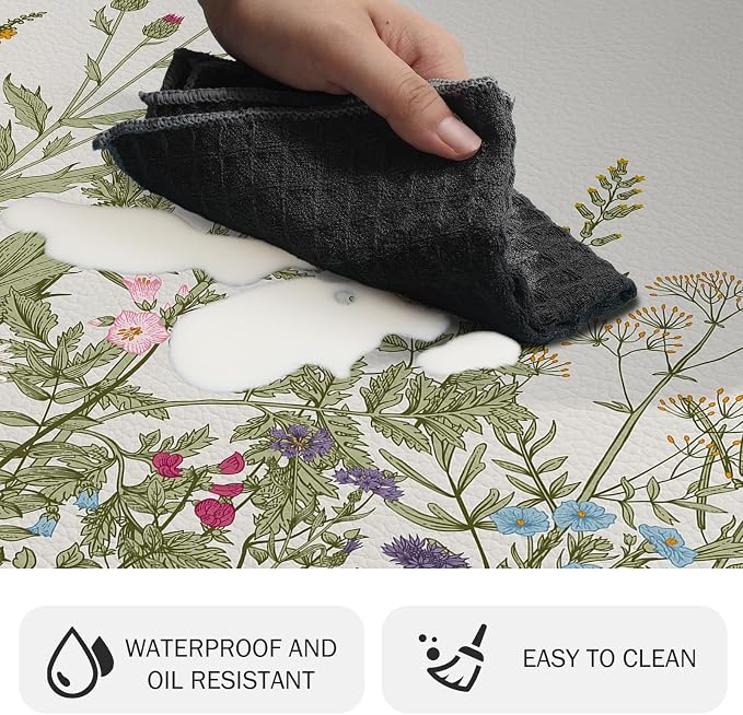 MAYHMYO Kitchen Rug Anti Fatigue Kitchen Mat Cushioned Colorful Floral Plants Cute Vintage Kitchen Rugs Non Skid Waterproof Kitchen Rugs and Mats for Floor Laundry Standing Desk Sink