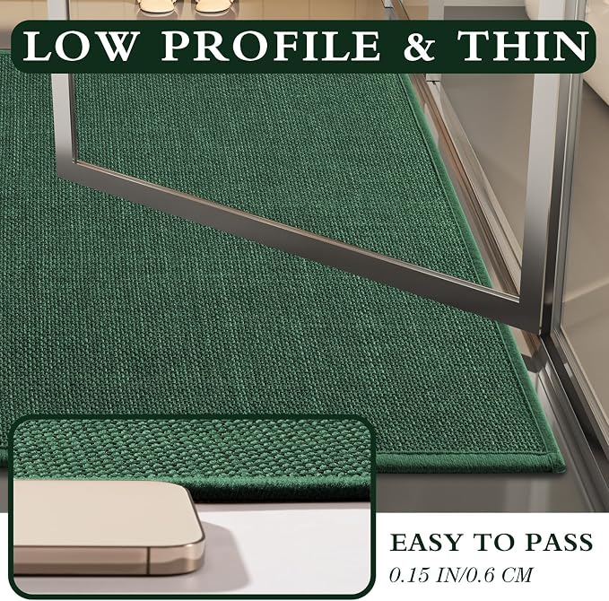 YIHOUSE Green Bathroom Rug Sets 2 Piece, Bath Mat Quick Dry, Thin Bath Rug Set, Absorbent Bath Mat for Bathroom Non Slip Washable for Toilet and Floor 17"x24"+17"x32"