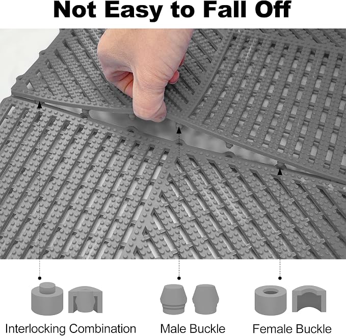 ToLanbbt Modular Interlocking Cushion 12P 11.8" x 11.8" Interlocking Rubber Floor Drain Holes Non-Slip Splicing Drainage Mats for Deck, Shower, Kitchen, Drain Pool, Sauna Bath (Grey, 2 Rows Dots)
