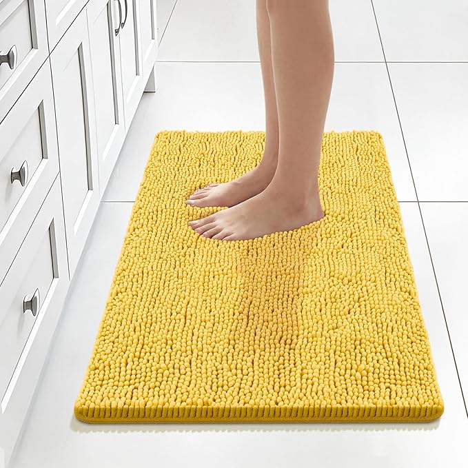 Bcoimo 30x20 Chenille Bath Mat – Non-Slip with Backing Bath Rug Ultra-Absorbent and Machine Washable Bathroom Mat Quick-Dry Design. Ideal for Bathroom Shower and Tub Areas