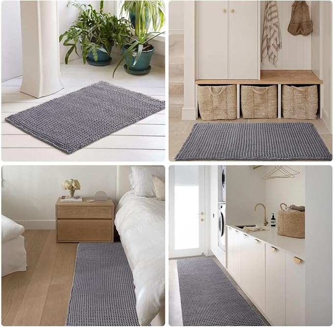TYUU Waffle Bath Mat, Boho Bathroom Rugs Non Slip Washable Super Absorbent Quick Dry Bath Mat Farmhouse Bathroom Decor, 48"x24" Grey