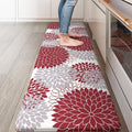 KIMODE Anti Fatigue Kitchen Mat, Cushioned Dahlia Floral Kitchen Runner, Non Slip Memory Foam Kitchen Mat for Floor, Waterproof Standing Desk Mat for Laundry, Office, Sink Red and Grey 17.3"x59"