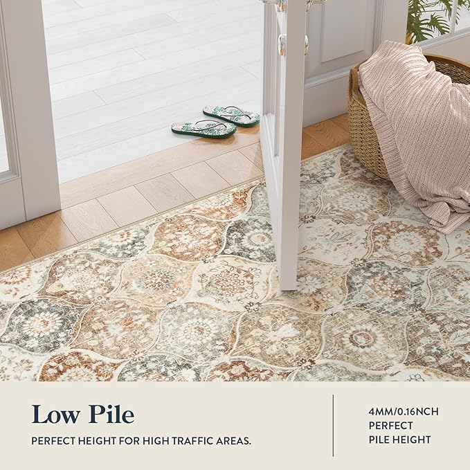 Lahome Moroccan Trellis Entryway Rug, 2x3 Kitchen Rugs Non Slip Washable, Non-Slip Indoor Door Mat Ultra-Thin, Small Throw Carpet for Bathroom Bedroom Entry Elise, Khaki