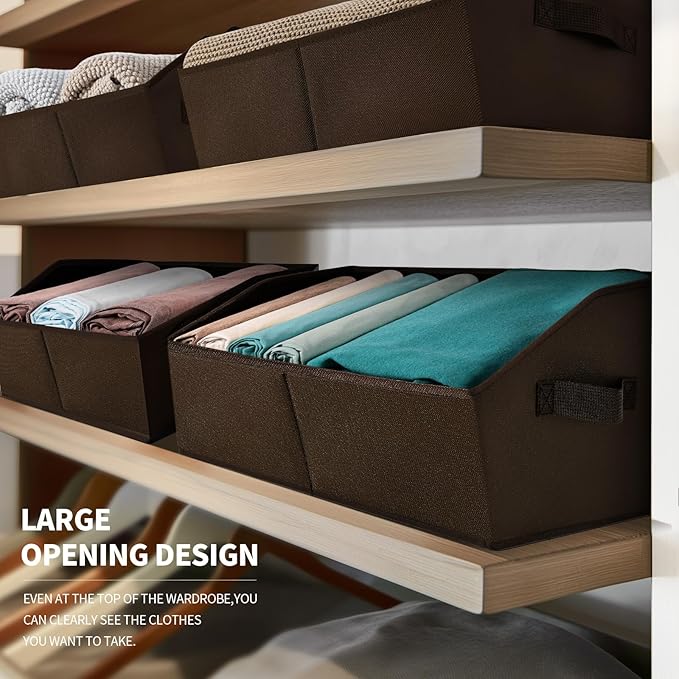 Homsorout Closet Baskets for Shelves Trapezoid - Decorative Storage Baskets with Handle, Closet Bins for Organization, Shelf Storage Bins for Clothes, Books, Home, Office, 3 Pack, Brown