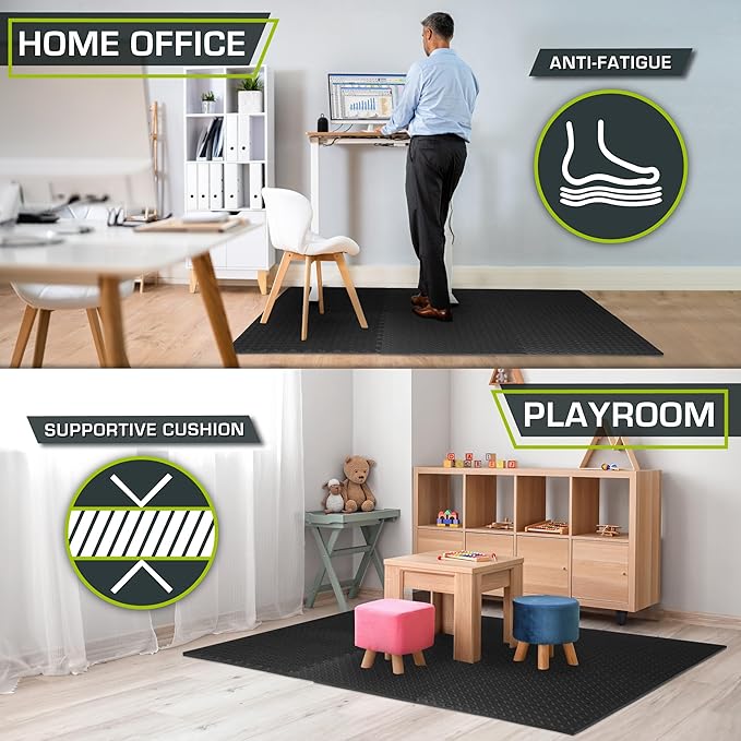 ProsourceFit Exercise Puzzle Mat 1/2-inch, EVA Interlocking Foam Floor Tiles for Home Gym, Workout Equipment, Kids Play Areas, Black, 96 SQ FT - 24 Tiles