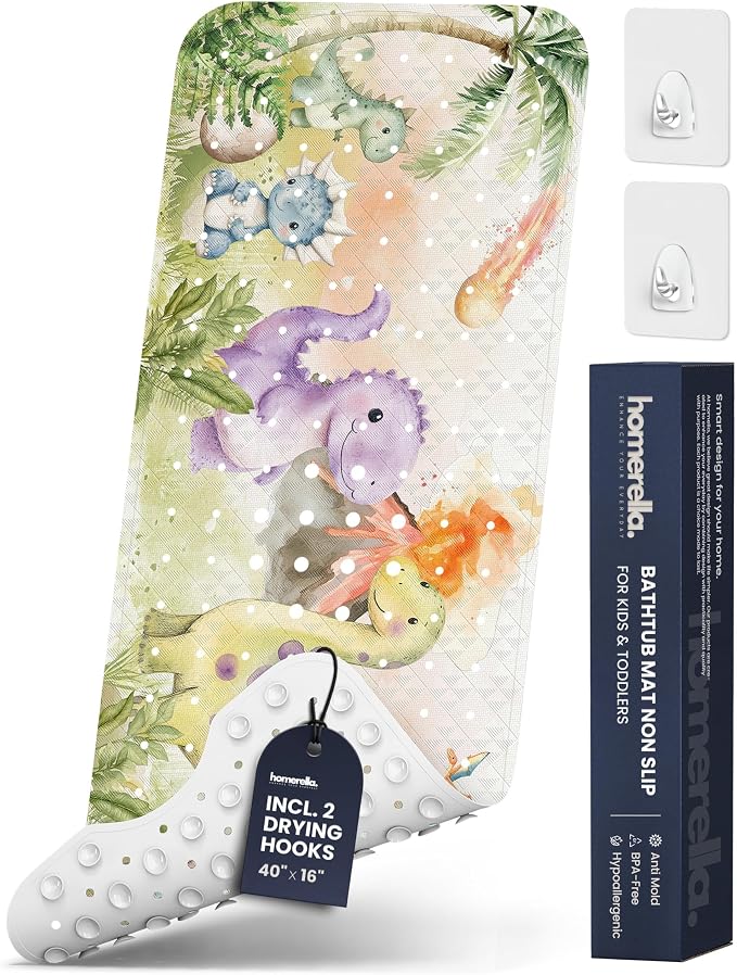 Bath Tub Mat Non Slip Anti Mold for Kids BPA Free INCL Hooks - homerella® Ocean Sea Animals 40x16, Baby Bath Mat Non Slip 200 Suction Cups, Non Toxic Machine Washable Toddler Bath Mat, EU Certified