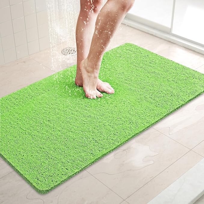 LuxStep Shower Mat Bathtub Mat,32x16 inch, Non-Slip Bath Mat with Drain, Quick Drying PVC Loofah Bathmat for Tub,Shower,Bathroom,Grass Green
