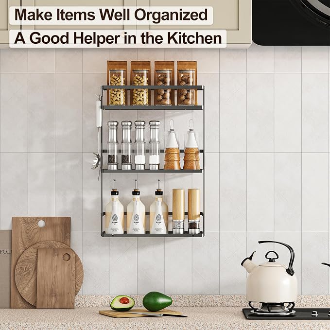 Godboat Bathroom Organizers and Storage, 3-Tier Wall Shelves, Over Toilet Rack with Paper Holder and 2 Hooks, Floating Shelf & Accessories, Gifts for Women, Mom, Mothers Day (Black)