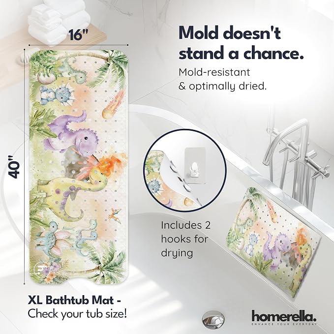 Bath Tub Mat Non Slip Anti Mold for Kids BPA Free INCL Hooks - homerella® Ocean Sea Animals 40x16, Baby Bath Mat Non Slip 200 Suction Cups, Non Toxic Machine Washable Toddler Bath Mat, EU Certified