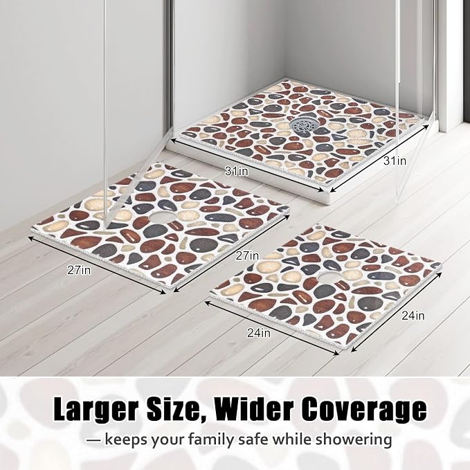 Square Shower Mat Non Slip: 24x24 Inch Shower mats for Inside Shower with Drain Hole in Middle, Super Soft PVC Loofah Massage Shower Floor Mat, Anti Slip Shower Stall Mat, Quick Drying