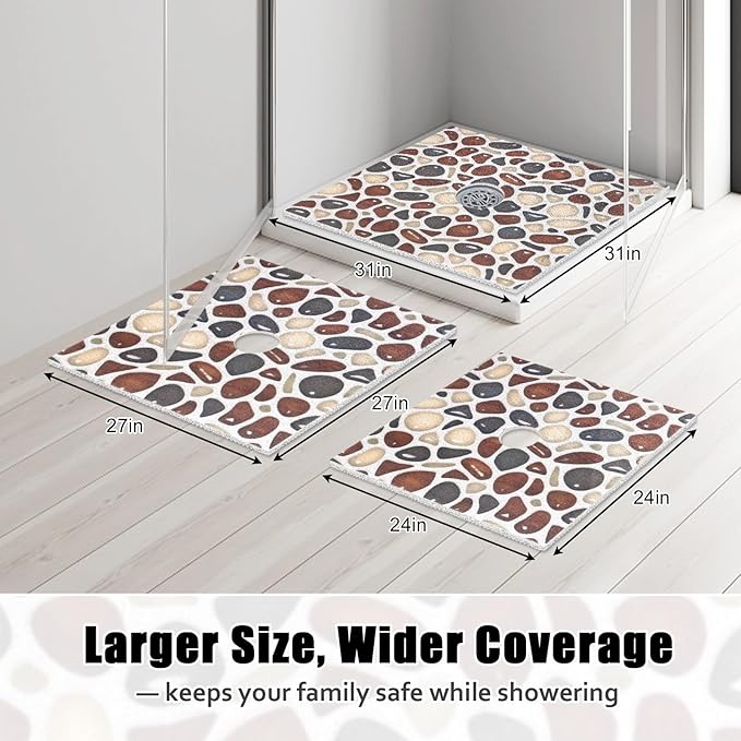 Square Shower Mat Non Slip: 31x31 Inch Large Shower mats for Inside Shower with Drain Hole in Middle, Super Soft PVC Loofah Massage Shower Floor Mat, Anti Slip Shower Stall Mat, Quick Drying