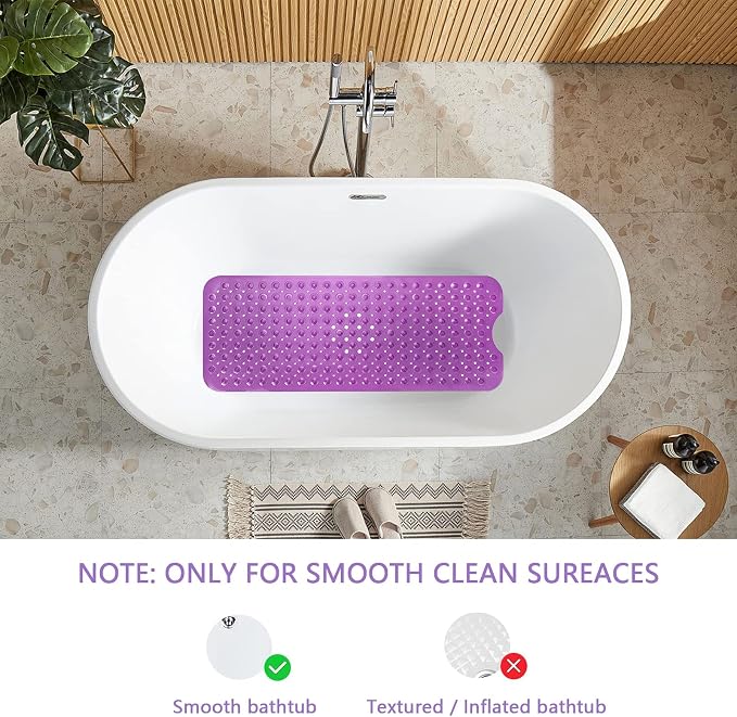 Sheepping Baby Bath Mat Non Slip Extra Long Bathtub Mat for Kids 40 X 16 Inch - Eco Friendly Bath Tub Mat with 200 Big Suction Cups,Machine Washable Shower Mat (Purple)