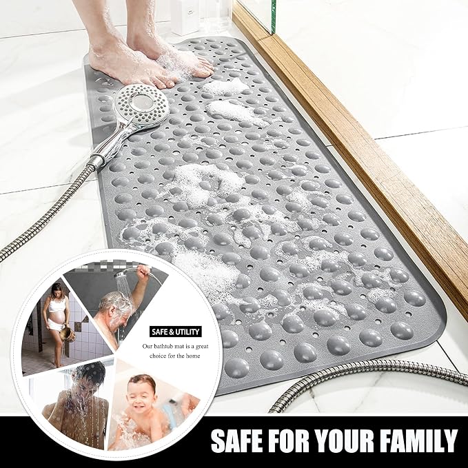 Bathtub and Shower Mats, 28 x 15 Inch Non-Slip Bath Mat, Machine Washable Bath Tub Mat with Suction Cups & Drain Holes for Bathroom, Beige