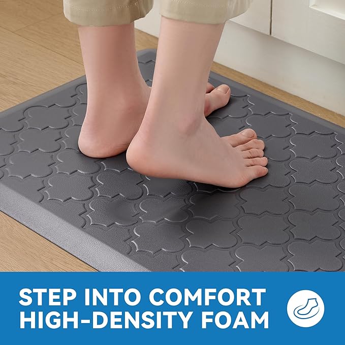Kitchen Mat Cushioned Anti Fatigue for Floor, Non-Slip Waterproof Comfort Rug for Kitchen Sink, Standing Desk & Laundry, 17.3"x29", Grey