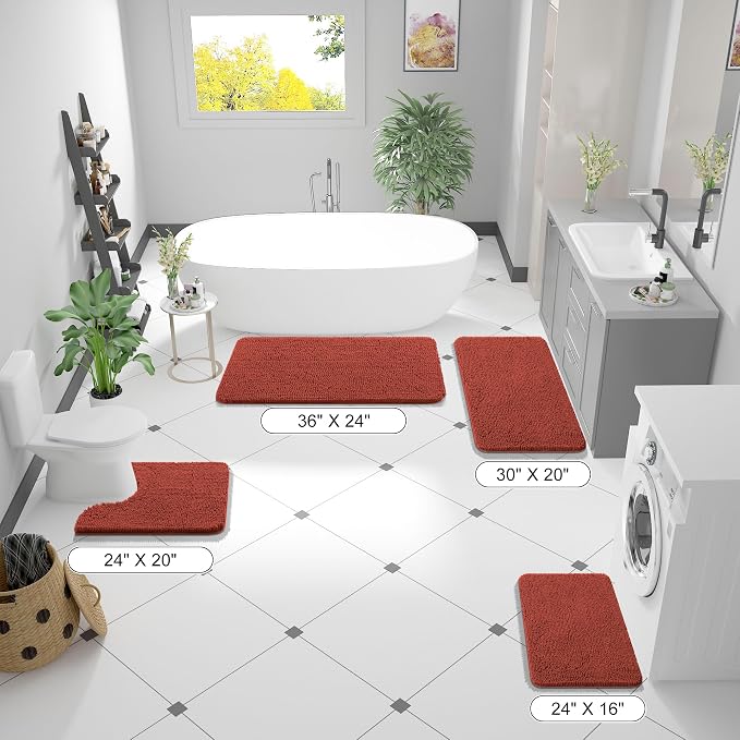 OLANLY Bathroom Runner Rugs 44x24, Soft Absorbent Chenille Bath Rugs, Rubber Backing Quick Dry, Machine Washable Long Bath Mats for Bathroom, Tub and Shower, Home Decor Accessories, Rustic Terracotta