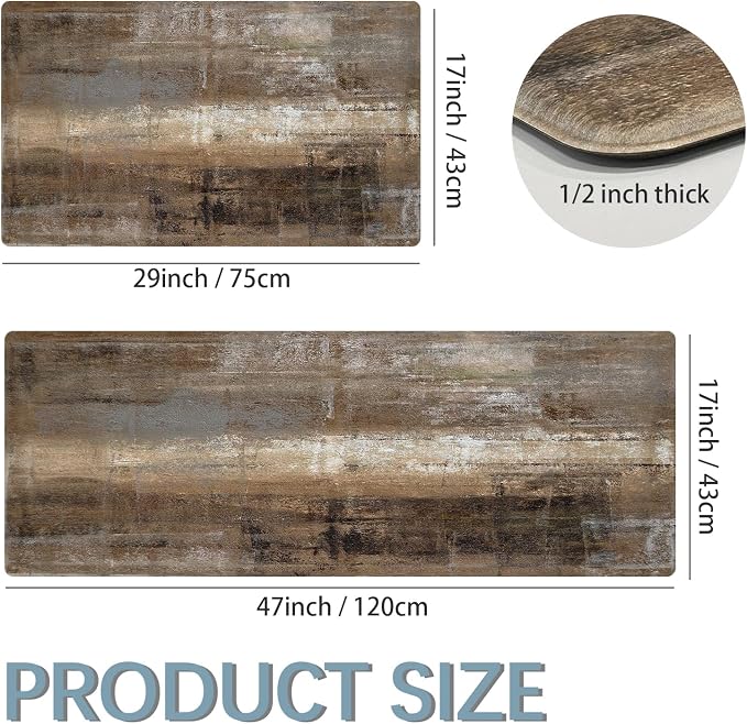 MAYHMYO Anti Fatigue Kitchen Mat - Set of 2 - Taupe Abstract Art Comfort Mats - Cushioned, Non Slip Floor Mat,17.3 x 29 x 0.4 inch + 17.3 x 47 x 0.4 inch
