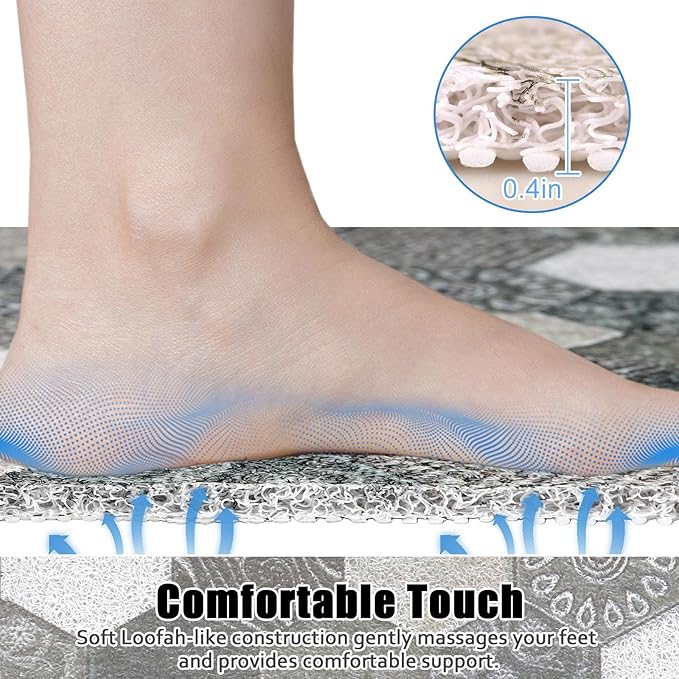 Large Shower Mat Non Slip, 36x36 Inch Shower Floor Mat with Drain Hole in Middle, Super Soft and Comfortable PVC Loofah Massage Bath Mat for Shower, Anti Slip Shower Stall Mat, Quick Drying
