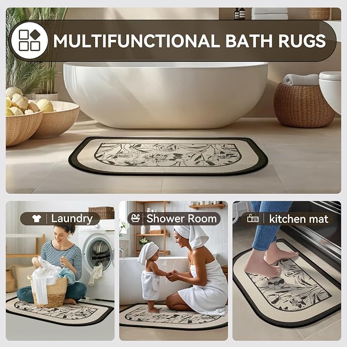 YDKGL Half Circle Bath Mat, Thin Bathroom Rugs Fit Under Door Quick Dry Non Slip Washable Bathroom Mat with Rubber Backing, Absorbent Half Round Shower Rug