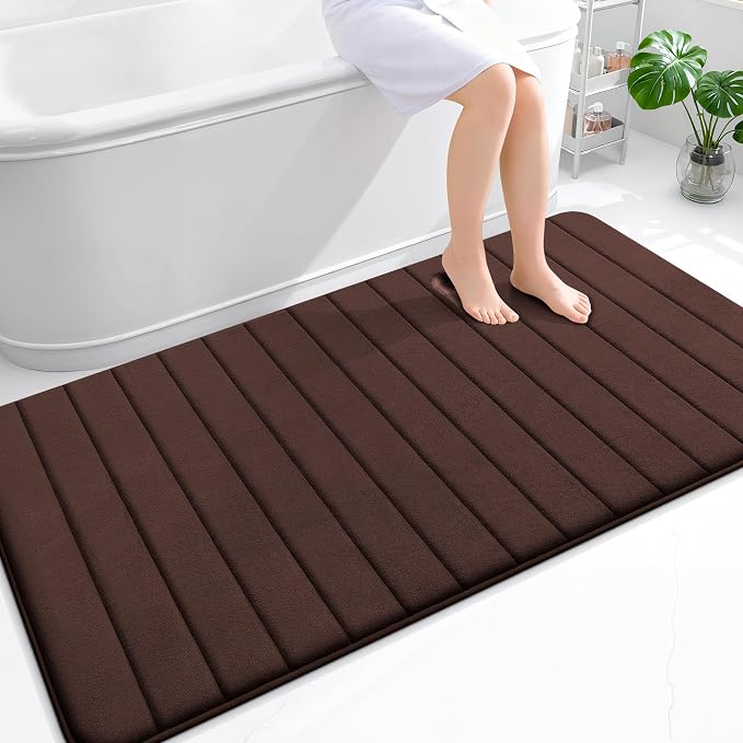 OLANLY Memory Foam Bath Mat 59x35, Super Soft Absorbent Bathroom Rugs, Quick Dry, Machine Washable Shower Floor Rugs, Bathmat Carpet, Bathroom Home Decor Accessories, Brown