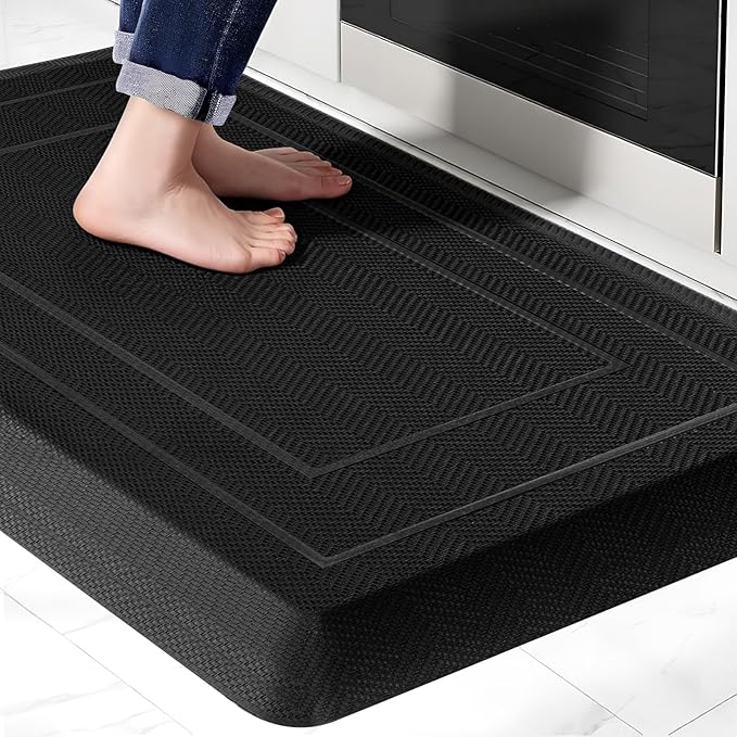 UKISS 9/10"" Extra Thick Cushioned Anti Fatigue Kitchen Mat, Waterproof High Density Foam Standing Desk Mat, Non-Slip Ergonomic Comfort Mat for Kitchen, Office,Workstation (Black, 20" X 32")