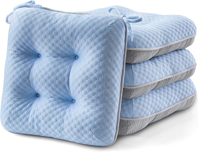 BETU Chair Cushions for Dining Chairs Set of 4, Seat Cushion Kitchen Table Chair Pads with Ties,Non Slip Backing and Covers, Seat Cushions for Dining Room,Bar,Patio Chairs,15.5"X15.5"X3.5",Blue