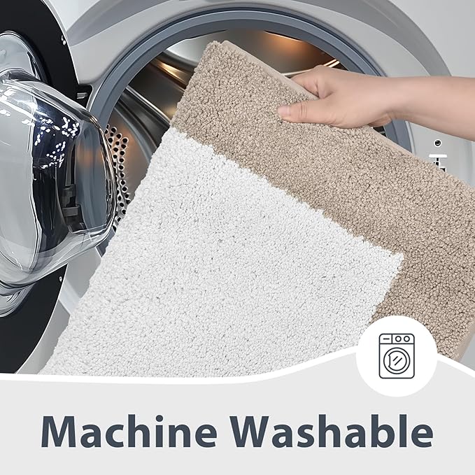 anllugs Bathroom Rugs 24" x 36", Non-Slip Extra Soft Absorbent Bath Rugs, Machine Washable Quick Dry Bath Mats for Bathroom Floor, Shower, Bathtub and Sink, Beige & White