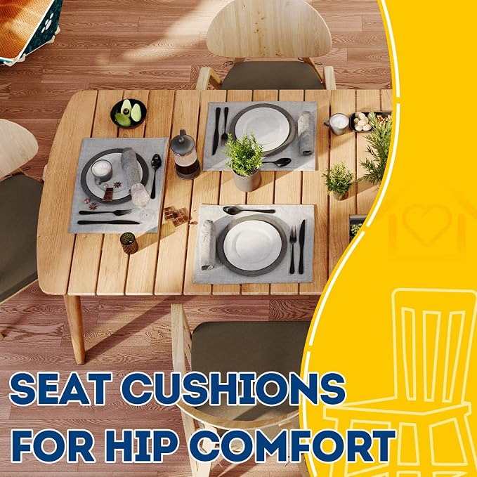 AAAAAcessories D-Shaped Chair Cushions, 2" Thick Dining Chair Pads with Ties and Removable, Machine-Washable Cover, 17" x 16", Taupe
