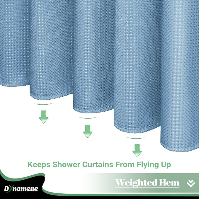 Dynamene 78 Inch Long Shower Curtain, Tall Waffle Fabric Shower Curtains for Bathroom, Hotel Waterproof Cloth Shower Curtain Liner Set with Hooks, Snap in Liner, Mesh Top Window, Moonlight Blue, 72x78