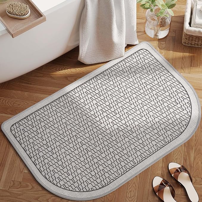 YDKGL Half Circle Bath Mat, Thin Bathroom Rugs Fit Under Door Quick Dry Non Slip Washable Bathroom Mat with Rubber Backing, Absorbent Half Round Shower Rug