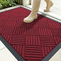 OLANLY Front Door Mat Outside Entrance 35x23, Absorbent, Heavy Duty Sturdy Natural Rubber Doormat Indoor Outdoor, Stain Fade Resistant, Non-Slip Low Profile Floor Mat for Entryway, Black Red Diamond