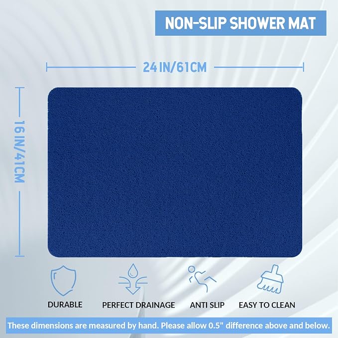 Hargiis Non-Slip Bathtub Mat, Anti Slip Shower Mat, Fast Drying Bathtub Mats, Foot Scrubber Mat, Anti Slip Mat for Tub, Floor, Bathroom, Kitchen, Home, Hotel (Navy Blue 24"×16")