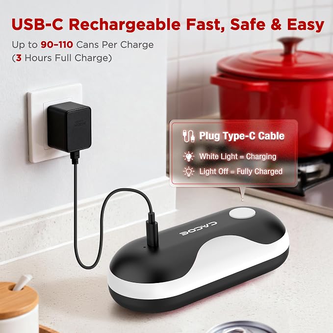 CACOE Automatic Smart Electric Can Opener with Auto Stop & USB-C Charging - Cordless Can Opener for Elderly and Arthritic Users for Seniors & Arthritis, Effortless One-Touch Open (black)