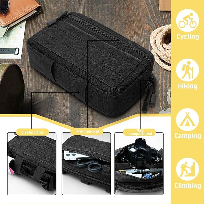 2 Pack 1000D Laser Cut Molle Pouches - Tactical Compact Water-Resistant Utility Admin Pouch for Vest Backpack Duty Belt Tactical Vests