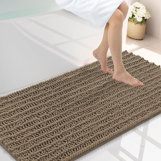 Smiry Bathroom Rugs Mat 45x27, Extra Soft Absorbent Chenille Bath Rugs, Non Slip Rubber Backing Machine Washable Quick Dry Bath Mats for Bathroom Floor, Tub, Shower, Home Decor Accessories, Camel