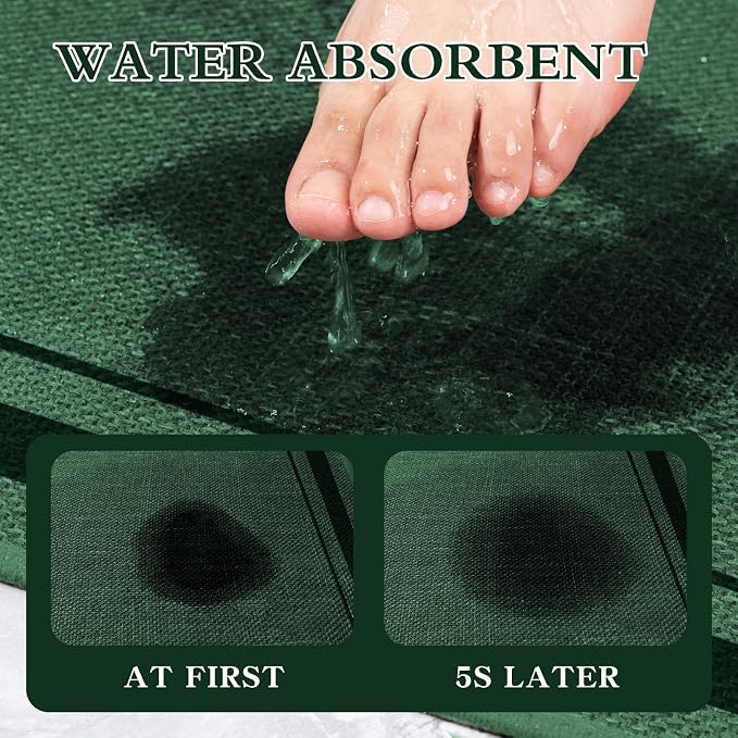 chakme Bathroom Rugs Mat U-Shaped 24x17, Ultra Thin Non Slip Bath Mat Small Quick Dry Absorbent Bath Mat for Bathroom Floor, (Dark Green, U-24"x17")