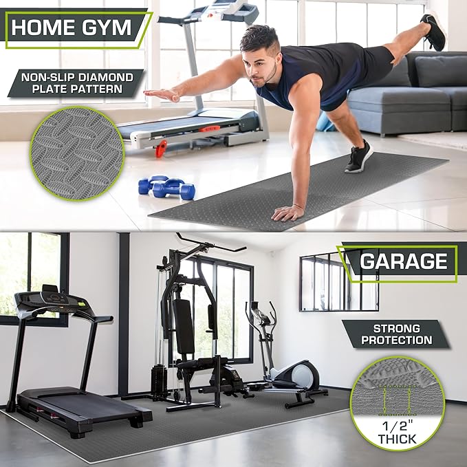ProsourceFit Exercise Puzzle Mat 1/2-inch, EVA Interlocking Foam Floor Tiles for Home Gym, Workout Equipment, Kids Play Areas, Gray, 96 SQ FT - 24 Tiles