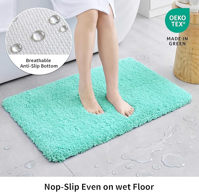 Disolla Mint Green Bathroom Rug 24x48 - Non-Slip Plush Thick Bath Mat, Highly Absorbent & Ultra Soft Fluffy Floor Mat, Machine Washable for Shower and Tub