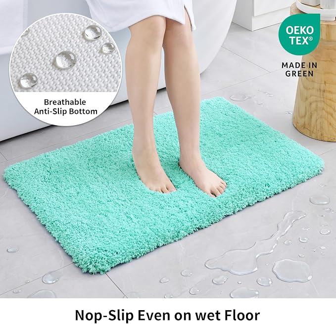 Disolla Mint Green Bathroom Rug 24x36 - Non-Slip Plush Thick Bath Mat, Highly Absorbent & Ultra Soft Fluffy Floor Mat, Machine Washable for Shower and Tub