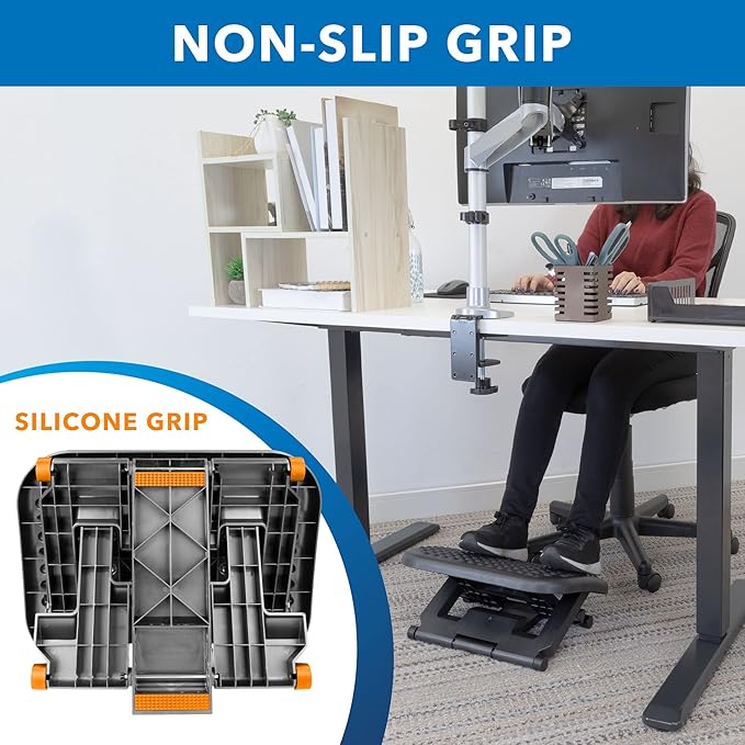 Mount-It! Under Desk Footrest with Foot Pedal Height Adjustment (4.25"–6.75"), Adjustable 30° Tilt Ergonomic Office Foot Rest, Non Slip Massage Surface Foot Stool Under Desk