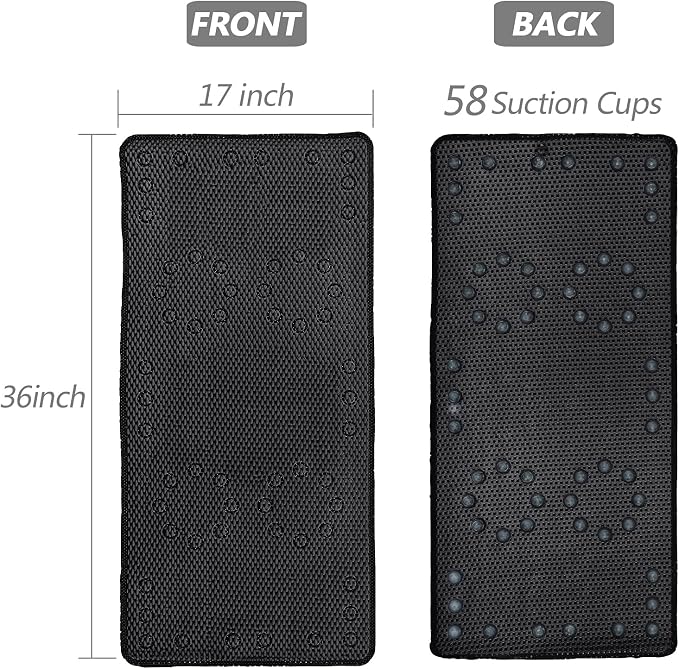 Shower and Bath Mat,Non-Slip Machine Washable and Extra Large Bathtub Mats with Drain Holes and Suction Cups Soft Foam Tub Mats-36” X 17”,Black