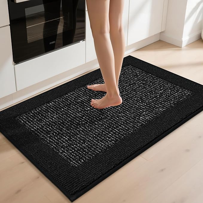 BEQHAUSE Kitchen Rugs 32"x48", Kitchen Runner Rug Non-Slip Kitchen Mats for Floor, Absorbent and Stain Resistant Kitchen Mats, Machine Washable Rugs for Kitchen, Hallway, Laundry & Sink, Black