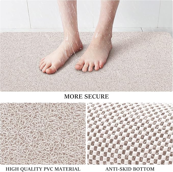 LuxStep Shower Mat Bathtub Mat,40x24 inch, Non-Slip Bath Mat with Drain, Quick Drying PVC Loofah Bathmat for Tub,Shower,Bathroom,White