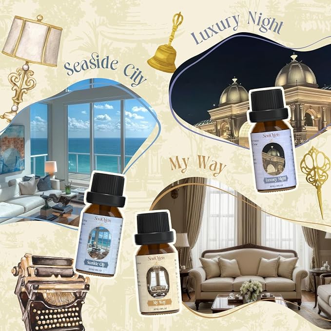 Soulorigin Hotel Fragrance Oils Set, Essential Oil Gift Set for Diffuser, Hotel Scent Diffuser Oil, Diffuser Scents Oil for Home, White Tea, Jasmine Mint, Sandalwood, Luxury Night, Seaside, Myway