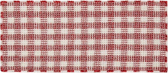 TYUU Waffle Runner Rug Bathroom, Long Boho Christmas Bathroom Rugs Non Slip Washable Absorbent Checkered Bathroom Mat Quick Dry Cute Bath Mat, 72"x24" Red and White