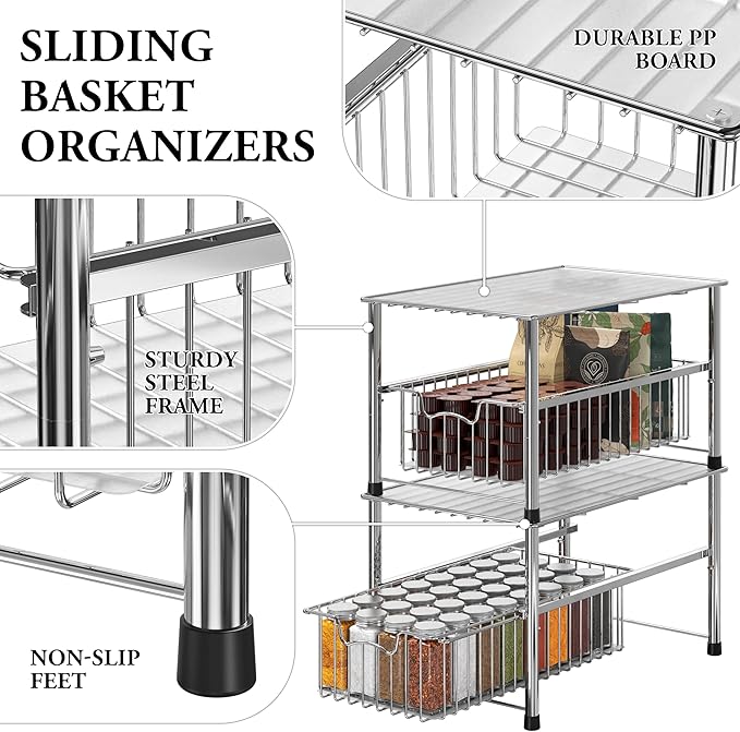 Simple Houseware Chrome Metal Stackable Storage Rack, 16.75 in L x 10.8 in W x 10.25 in H