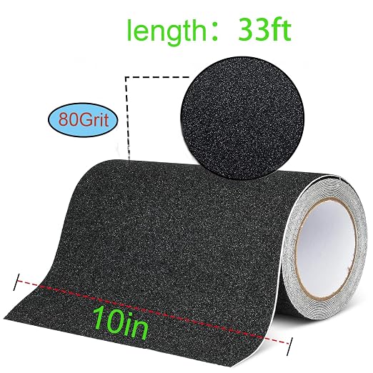 10in x 33Ft Anti Slip Tape,80 Grit Black Heavy Duty Anti Slip Safety Grip Tape, Waterproof, for Stairs Outdoor/Indoor,High Traction Stairs Non Skid Treads