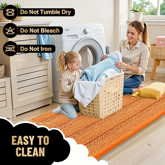 OLANLY Thick Bathroom Rugs 30x20, Extra Soft Absorbent Chenille Striped Bath Rugs, Rubber Backing, Machine Wash Dry, Bath Mats for Bathroom Floor, Tub and Shower, Home Decor Accessories, Orange
